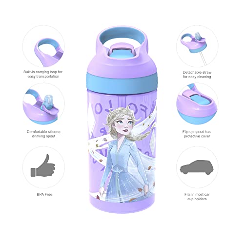 Image of Zak Designs Disney Frozen 2 Dinnerware 5 Piece Set Includes Plate, Bowl, Water Bottle, and Utensil Tableware, Non-BPA, Made of Durable Material and Perfect for Kids (Anna, Elsa, Olaf)