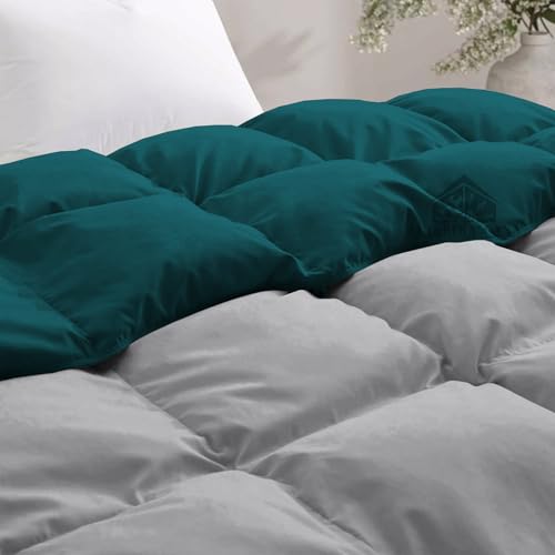 Image of Reversible Heavy Winter Comforter King Size 90 inchX106 inch | 600 GSM Fill for Winter Comforter /Rajai /Duvet /Blanket Hotel Luxury Soft Fluffy King Size - Teal /Silver Grey Color