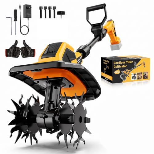 Brushless Garden Rototiller Compatible with Dewalt 20V Battery (Tool Only), 400RPM Electric Cordless Tiller Cultivator, 9In Width 7In Depth with 48 Steel Tines for Soil Cultivation & Gardening