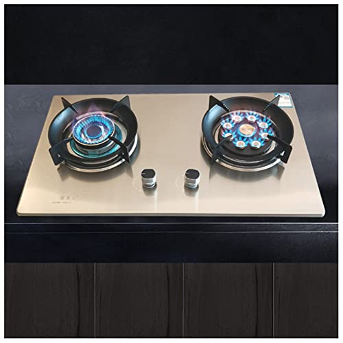 Placa de cocina de gas integrada, 2 quemadores de acero inoxidable, combustible dual LPG/NG, fácil de limpiar para caravanas y camping
