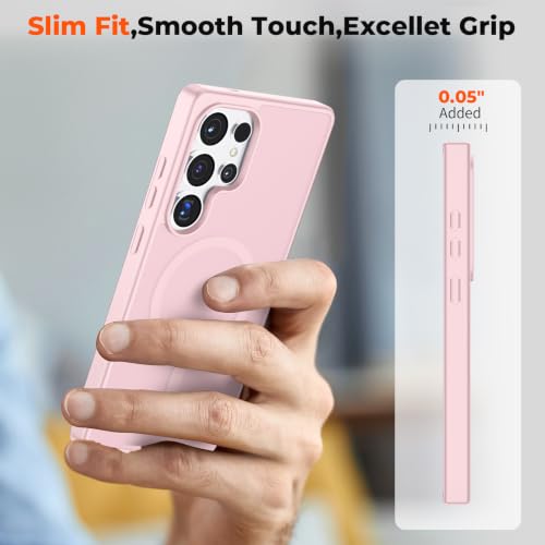Image of SUPFINE Magnetic for Samsung Galaxy S25 Ultra Case with Screen Protector, (Built-in Magnets) (Military Grade Drop Protection) Slim Translucent Shockproof Phone Case,Pink