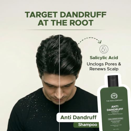 Image of The Man Company Anti-Dandruff Shampoo for Men with 2% Salicylic Acid, Piroctone Olamine & Climbazole | 200 ml | Controls Dandruff from First Wash | Reduces Scalp Itch & Flakes | Oil Balance & Hair Strength | Sulfate-Free Daily Shampoo