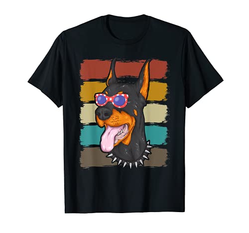 Bandeira americana de cão Doberman retro vintage t-shirt, Preto, S