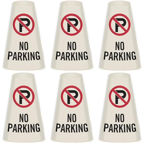 Image of SmartSign 6-Pack inchNo Parking inch Reflective Cone Message Sleeve Collar with Symbol, 360-Degree Visibility, Non-Adhesive Vinyl Signs for Traffic Safety Cones, 3-Side Print [Cone Not Included]