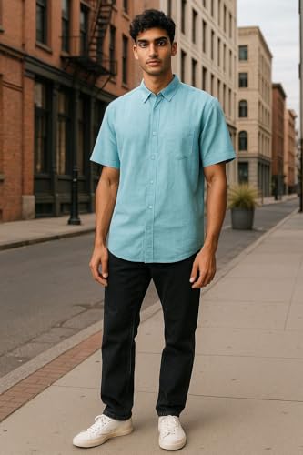 Image of Men's Khadie Cotton Half Sleeves Plain Solid Casual Shirt
