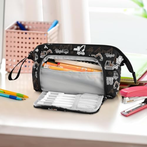 Image of Trcuk Black Pencil Case Pouch Big Capacity Pencil Bag Box Organizer Pen Case with Compartmens Stationery Organizer for Girls Boys Women School College Office