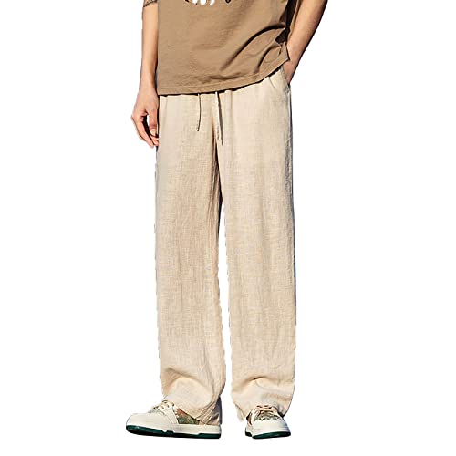 Pantalon lin homme coupe droite et large pour l'été décontracté