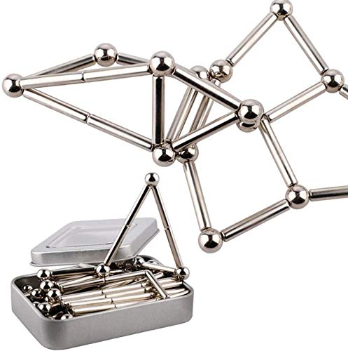 SENBAO Magnetic Building Blocks Set 36 PCS Magnetic Sticks and 27 PCS Magnetic Balls Powerful DIY Office Creative Desktop Gadget Craft Decoration Stress Reliever Coolest Gift for Adults (Silver-Stick)
