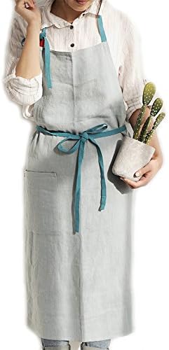 Amazon エプロン おしゃれ かわいい レディース カフェエプロン ワークエプロン コットンリネン 無地 厚手 前掛け ギフト 母の日 G ライトブルー エプロン オンライン通販