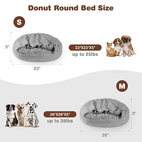 Lasaas Small Dog Bed With Blanket Attached Round Donut Cozy Cuddler Caliming Dog Bed With Removable Liner Soft Warmth Plush Puppy Pet Bed For Small Cats Or Dogs Light Grey S #TOP6