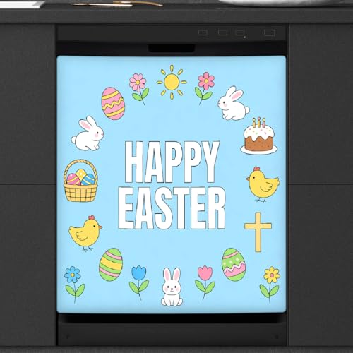 Cubierta magnética magnética para lavavajillas, diseño de Pascua con texto en inglés 'Happy Easter', para panel de nevera, hoja magnética decorativa para armario de lavadora, para electrodomésticos de