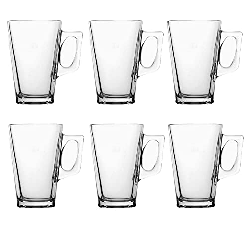 Straame - Set of 6 Latte Glasses 240 ml Temperature Resistant - Stylish Coffee/Tea Cups Hot Drink Cafe Mugs - Ideal for Ice Cream Latte Espresso Cappuccino & Hot Chocolate -Mugs with Handle