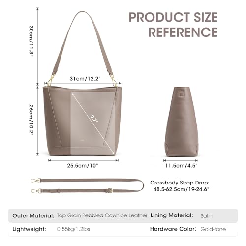 Image of Kattee Leather Purses and Handbags, Bucket Bags for Women, Top Grain Leather Tote Shoulder Crossbody with 2 Straps
