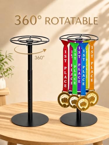 Image of Rotatable Medal Hangers Display - Tabletop Metal Medal Holder Rack with Adjustable Height, Holds 45+ Medals, Perfect for Athletes, Runners, Gymnastics, Adults, and Fitness Enthusiasts