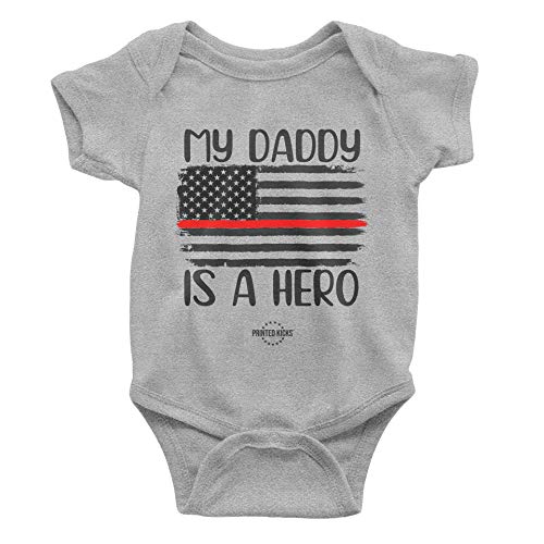 Image of Printed Kicks My Daddy is a Hero Onesie Thin Red Line Flag Firefighter Theme Baby Bodysuit Outfit