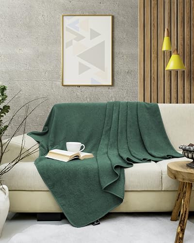 LAYNENBURG Premium Frottee Decke 150x200 cm - 100% Baumwolle - Dünne & Leichte Sommerdecke - Baumwolldecke als Sofa- & Bettdecke - Frottierdecke & Kühlende (Dunkelgrün)