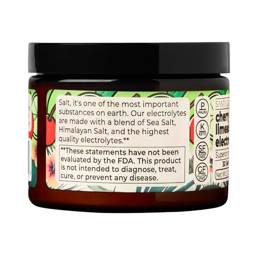 santa cruz paleo electrolyte powder cherry limeade flavor sugar free hydration drink mix with himalayan pink salt sea salt magnesium glycinate potassium chloride sweetened with stevia 30 srvgs