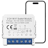 Acmerota WLAN-Smart-Schalter WLAN-Smart-Relais-Schalter Mini-Smart-Lichtschalter 2-Wege 2x5A Neutralleiter erforderlich, für die Hausautomatisierung, über Alexa/Google Home Assistant, Fernbedienung