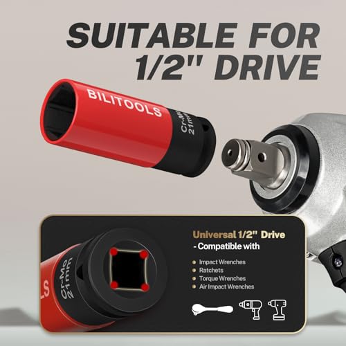Image of BILITOOLS 5pcs 1 /2'' Drive Impact Lug Nut Socket Set, 15 /17 /19 /21 /22mm