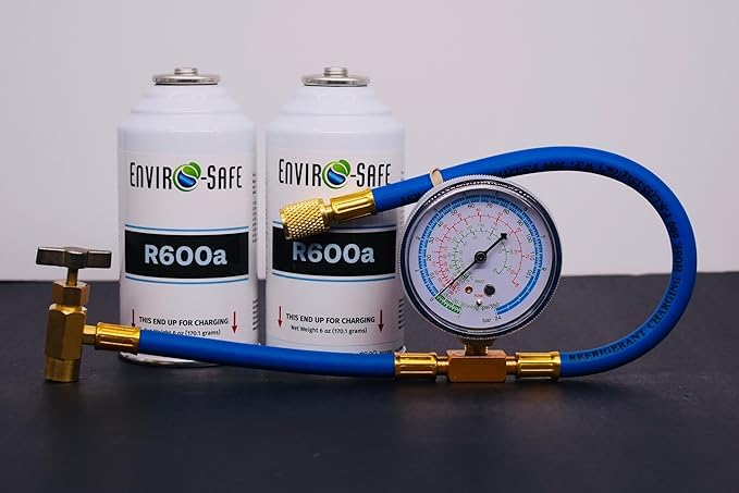 R600a Refrigerant - 2 Cans and Brass Gauge, 6oz Cans - R600a for HVAC for Use