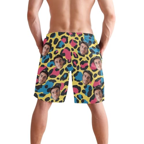 Personalized Retro Leopard Print Face Men's Swim Trunks for Travel Birthday3