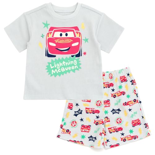 Image of Disney Boys' 2-Piece Tee and Shorts Set for Baby & Kids | Elastic Waistband Shorts, Soft Waffle Knit, Machine Washable