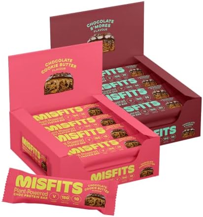 Misfits Vegan Protein Bar, Plant Based Chocolate Protein Bars, Cookie Butter + Smores Bundle High Protein Snacks with 15g Per Bar, Low Sugar, Low Carb, Gluten Free, Dairy Free