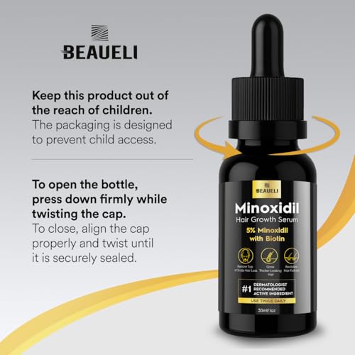 Image of Beaueli 5% Minoxidil for Men and Women, Hair Growth, Beard Growth, Hair Regrowth, Unscented Drop, 3 Fl Oz, 3 Bottles