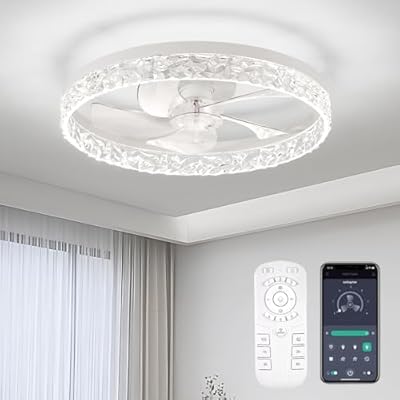 FTZVRD Ceiling Fans with Lights, Flush Mount Ceiling Fan with Lights and Remote, 6 Wind Speeds Low Profile Smart Ceiling Fan for Bedroom, Kids Room, Kitchen and Small Room 20"