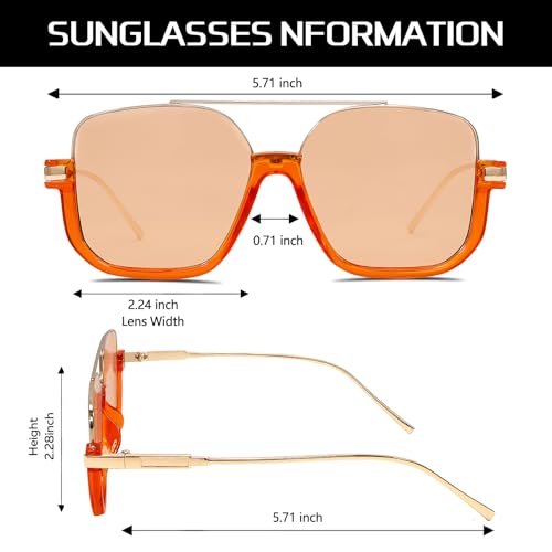 Image of GUVIVI Retro Oversized Aviator Sunglasses for Women Men Square Double Bridge Pilot Sun Glasses 70s Trendy Shades