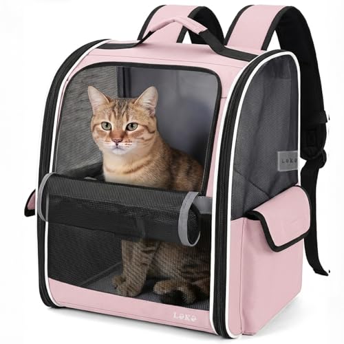 Leksky Zaino per Cani Gatti per Animali Taglia Media/Piccola, Zaino Trasportino Gatto Portatile Pieghevole con Finestra in Rete Fino a 5 kg, Traspirante Zaino Porta Cane per Viaggo Campeggio, Rosa