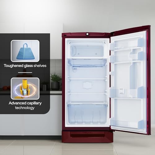 Image of Godrej 185 L 5 Star 5 Years Comprehensive Warrant | Advanced Capillary Technology| Toughened Glass Shelves | Direct Cool Single Door Refrigerator (2026 Model, RD 195EN TAI MY WN, Mystic Wine)
