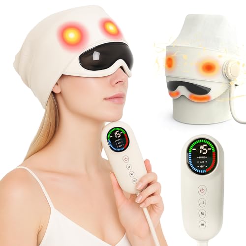 Masajeador de cabeza eléctrico 2 en 1 con cojín de aire de 5 zonas y calor ocular, con 4 modos de masaje y compresa térmica de ojos de 3 niveles para aliviar el estrés, el mejor regalo