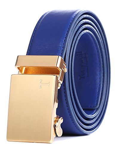 Men's Leather Ratchet Belt with Automatic Buckle, 1 3/8