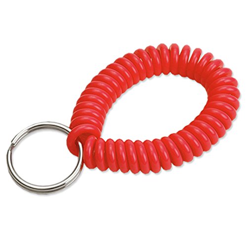 Image of Lucky Line 2 inch Spiral Wrist Coil with Steel Key Ring, Flexible Wrist Band Key Chain Bracelet, Stretches to 12 inch, Red, 1 PK (410701)