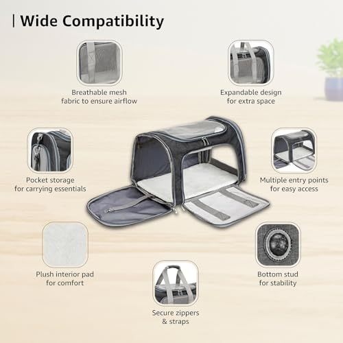 Amazon Basics Soft-Sided Mesh Pet Carrier, Large, Dark Grey - Image 3