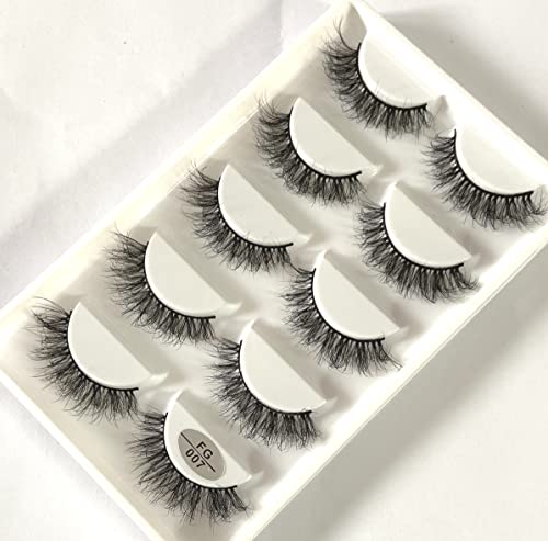 HBZGTLAD 5Pairs 3D Faux Mink Lashes Natural Long Fluffy False Eyelashes Soft Eye Lashes Reusable Makeup Short Lashes Extension for Beauty (FG-007)