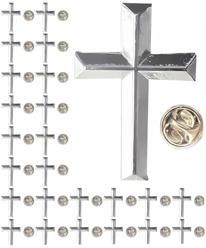 25/50/100 pieces Silver-plated-color Christian Cross lapel pins bulk (25)