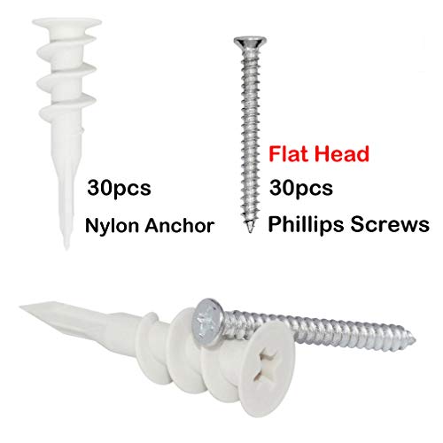 Drywall Anchor with Screws Sets - Plastic Self Drilling Dry Wall Anchors, 100 Pieces All Together