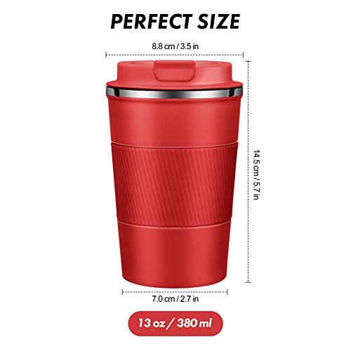 Image of Dycietx Travel Mug with Leakproof Lid,Insulated Reusable Coffee Mug for Hot&Cold Drinks /Tea,Portable Stainless Steel Thermal Takeaway Travel Coffee Cup for Car /Outdoor /Picnic /Office /School (Red)