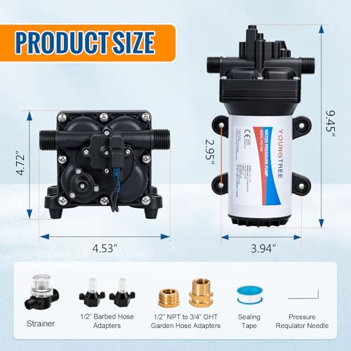 Image of YOUNGTREE Water Pressure Diaphragm Pump 110V AC 5.5GPM 70PSI RV Water Transfer Pump 110 Volt On Demand Self Priming for Home Kitchen RV Garden Irrigation Car Washing Rain Barrel Lawn Camper