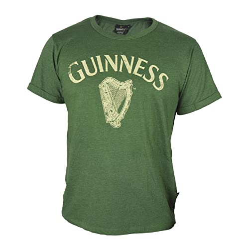 Guinness Vintage Harp Label T-Shirt Official Merchandise Green Cotton Graphic Short Sleeve Tee