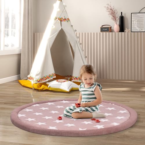 Shinnwa Round Kids Rug, Thickened Round Area Rug With Foam Padding, Star Pattern Circle Rug For Nursery thumb #5