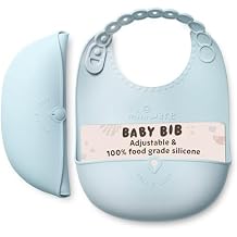 Miniware Roll & Lock Silicone Baby Bib, Easy Mealtime Cleanup - Food-Grade Adjustable Neck Strap and Food Catcher