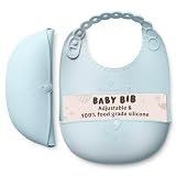 Miniware Roll & Lock Waterproof Silicone Baby Bib Easy Mealtime Cleanup - Adjustable Neck Strap and Food Catcher Pocket - Food-Grade Material Reduces Mess, Travel-Friendly Design (Aqua)