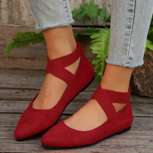 Women's Solid Color Cross Ankle Strap Ballet Flats, Casual Comfortable Black Flat Shoes for Daily Wear, Footwear, Lightweight Breathable for All Seasons, Ballerina, Office Shoes2