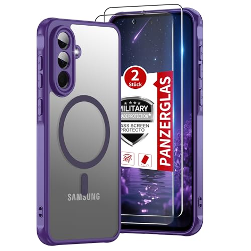 for Galaxy A56 5G Phone Case: Samsung A56 Phone Case with 2PC Tempered Glass Screen Protector, Wireless Charging Samsung A56 5G Case Matte Translucent Soft-Touch & Shockproof Funda para A 56,Purple