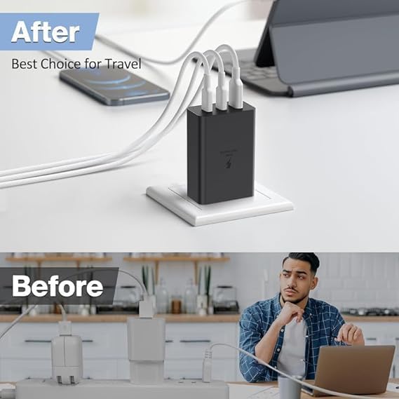 Image of Original 65W 3 Port Multi Port with SuperFast Charging Technology Adapter Compatible for Sam Sung S23 Ultra,S23 Plus,S23,S22 Ultra,S22 Plus,S22,S20FE,A72,A52,A32,F23,F62(TEN231)