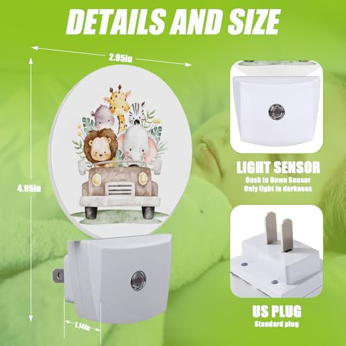 Image of Safari Animals Night Light,Cute Lion Elephant and Giraffe Night Lights Plug into Wall for Kitchens Toilets Bedroom Decorative Half Round Nightlight Led Lamp 0.5W Sleep Friendly