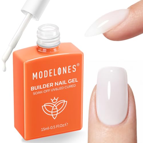 Image of modelones Builder Nail Gel, Milky White Builder for Nails, Natural White Color Rubber Base Gel Polish for Apex Building, Short Extension, Natural Overlay, Self-Leveling Beginner U V /LED Cured DIY